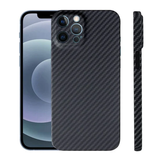 Capa de celular de fibra de carbono com proteção de lente completa resistente a arranhões para iPhone 12