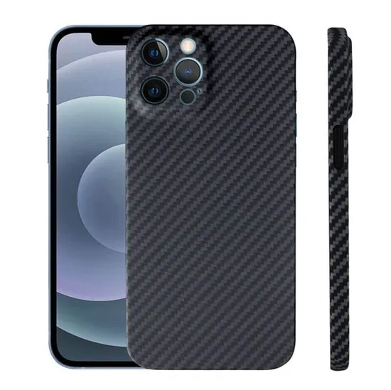 Capa de celular de fibra de carbono com proteção de lente completa resistente a arranhões para iPhone 12